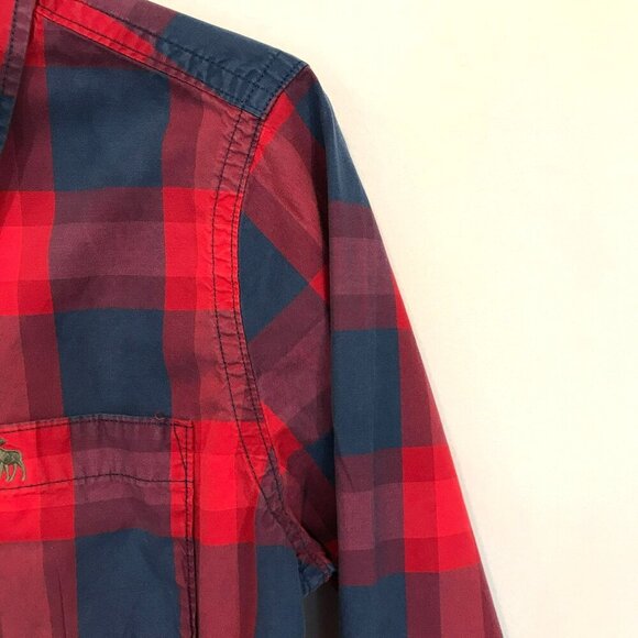 Abercrombie & Fitch Long Sleeve Button Muscle Shirt Red Blue Plaid Sz Small - Picture 4 of 14